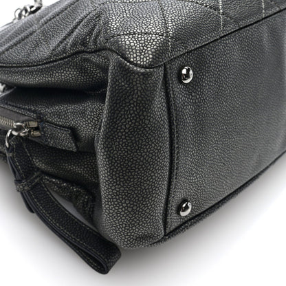 Chanel Metallic Caviar Quilted Timeless CC Shopping Tote Bag Dark Grey