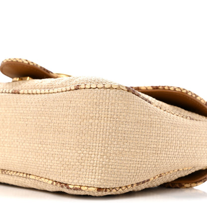Gucci Raffia Elaphe Matelasse Small GG Marmont Shoulder Bag Natural Cream Brown
