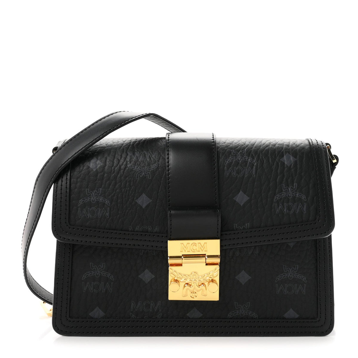 MCM Visetos Small Tracy Shoulder Bag Black