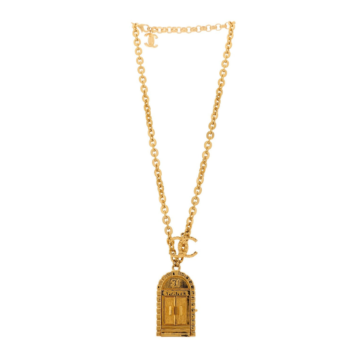 Chanel Metal 31 Rue Cambon Door Long Necklace Gold