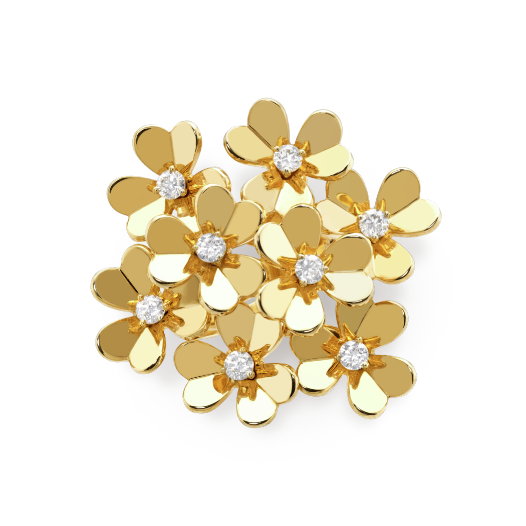 18K Yellow Gold Diamond VCA Frivole 8 Flower Ring
