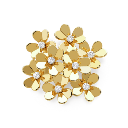 18K Yellow Gold Diamond VCA Frivole 8 Flower Ring
