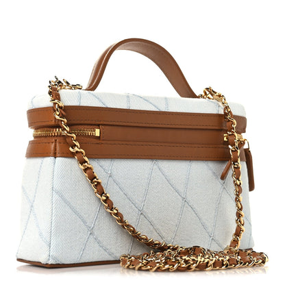 Chanel Washed Denim Calfskin Quilted Slim Vanity Case Blue Brown