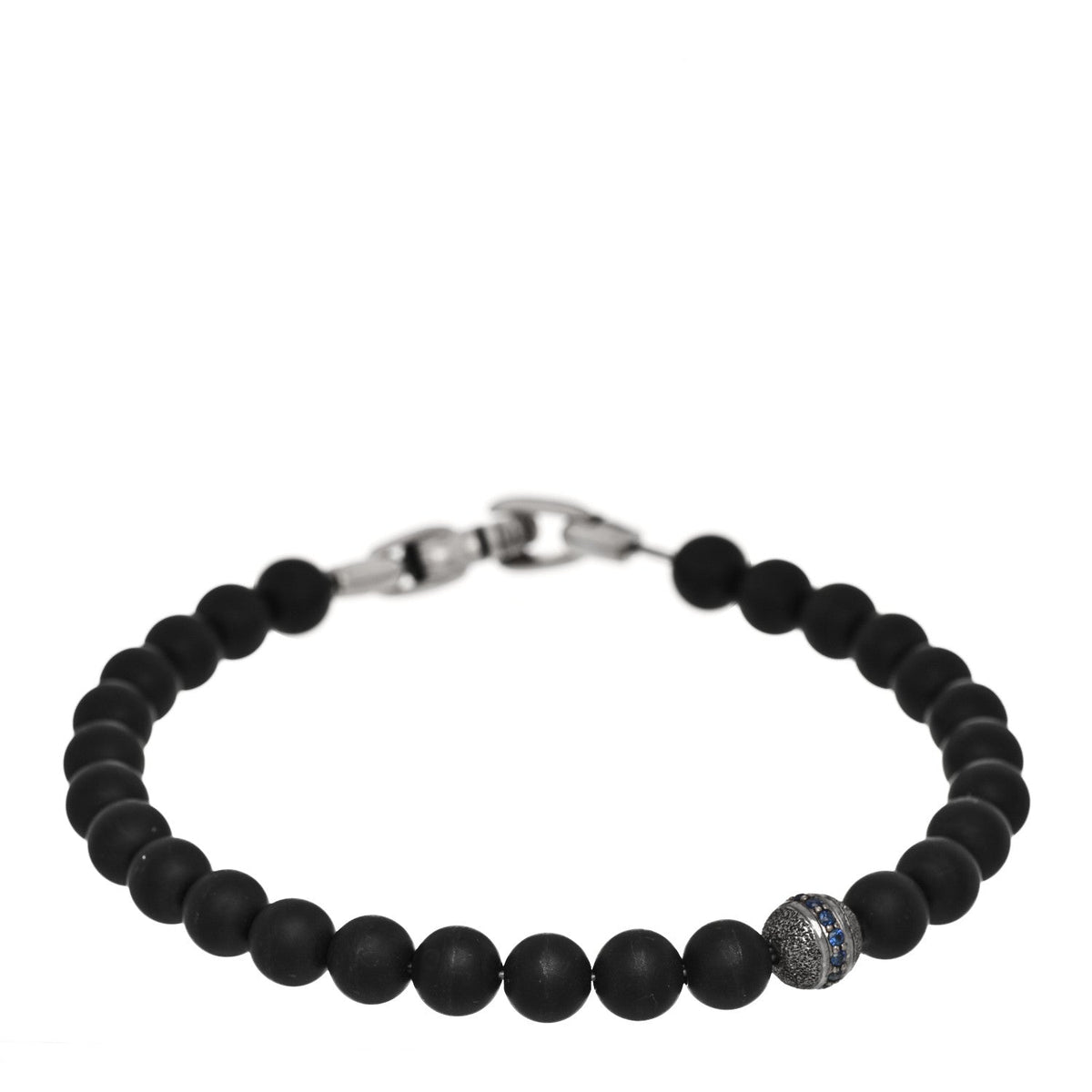 David Yurman Sterling Silver Black Onyx Blue Sapphire 6mm Spiritual Beads Evil Eye Bracelet
