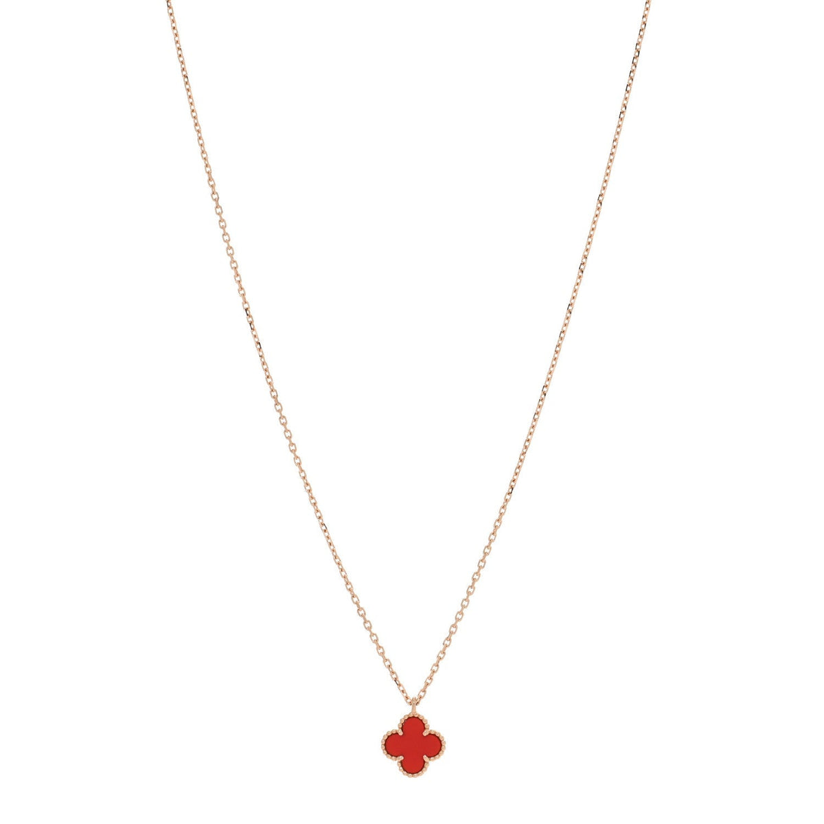 Van Cleef & Arpels 18K Rose Gold Carnelian Sweet Alhambra Pendant Necklace