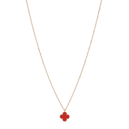 Van Cleef & Arpels 18K Rose Gold Carnelian Sweet Alhambra Pendant Necklace
