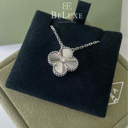 VCA 18K White Gold Diamond Guilloché Holiday Pendant Necklace