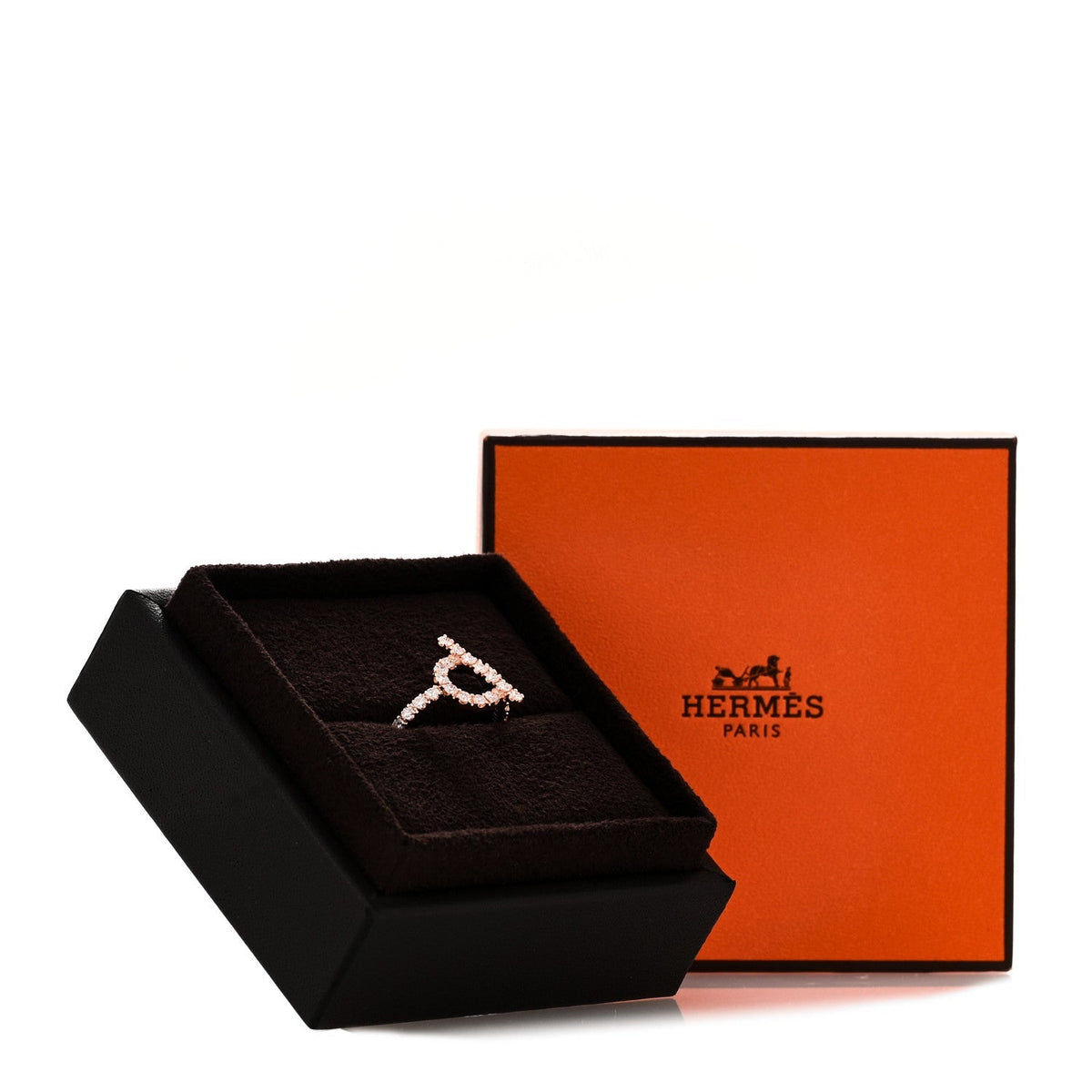 Hermes 18K Rose Gold Diamond Finesse Ring 52 6