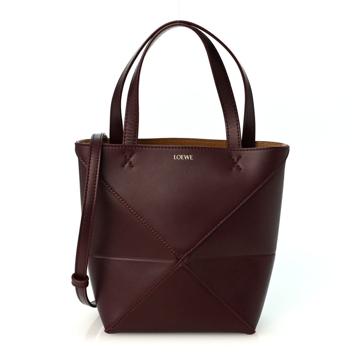 Loewe Shiny Calfskin Mini Puzzle Fold Tote Burgundy