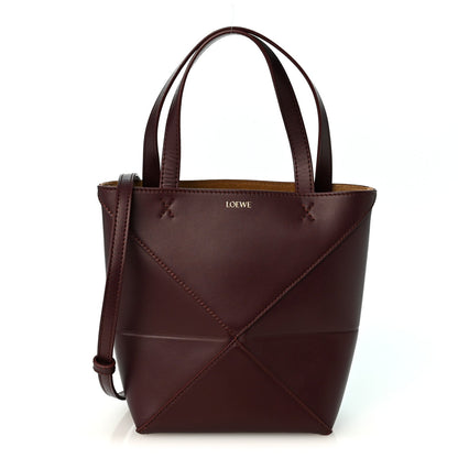 Loewe Shiny Calfskin Mini Puzzle Fold Tote Burgundy