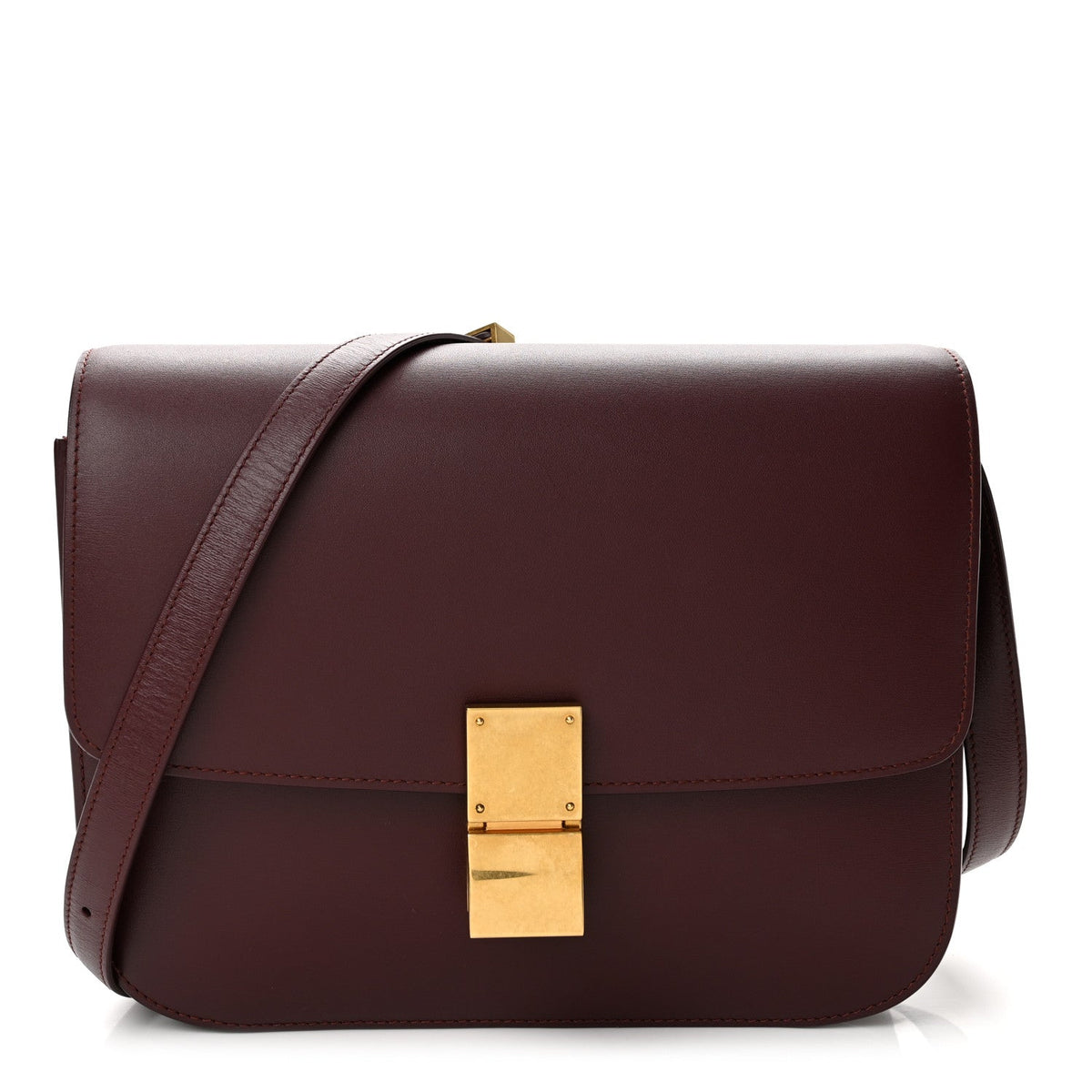 Celine Box Calfskin Medium Classic Box Flap Bag Burgundy