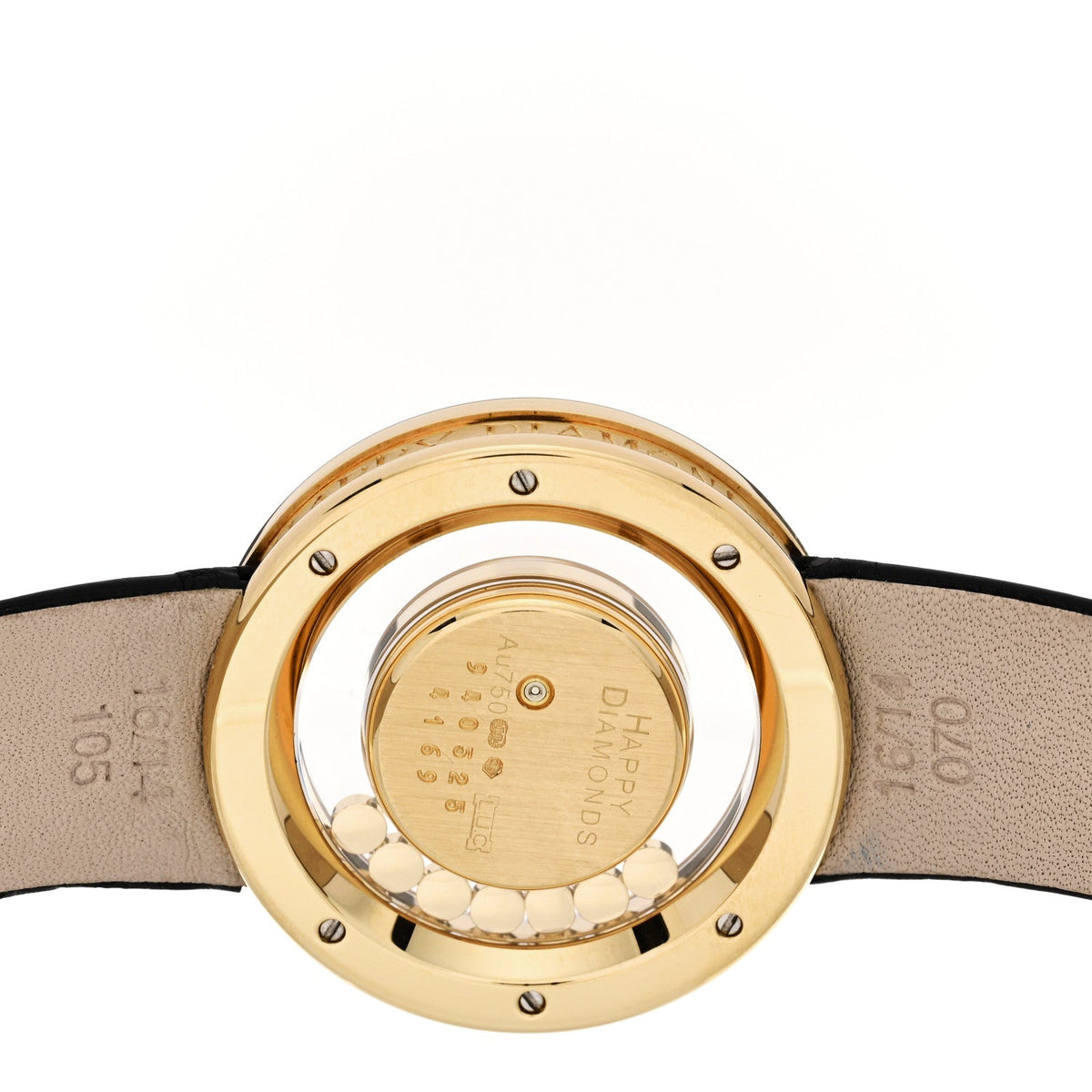 Chopard 18K Yellow Gold Alligator Diamond 30mm Happy Diamonds Watch