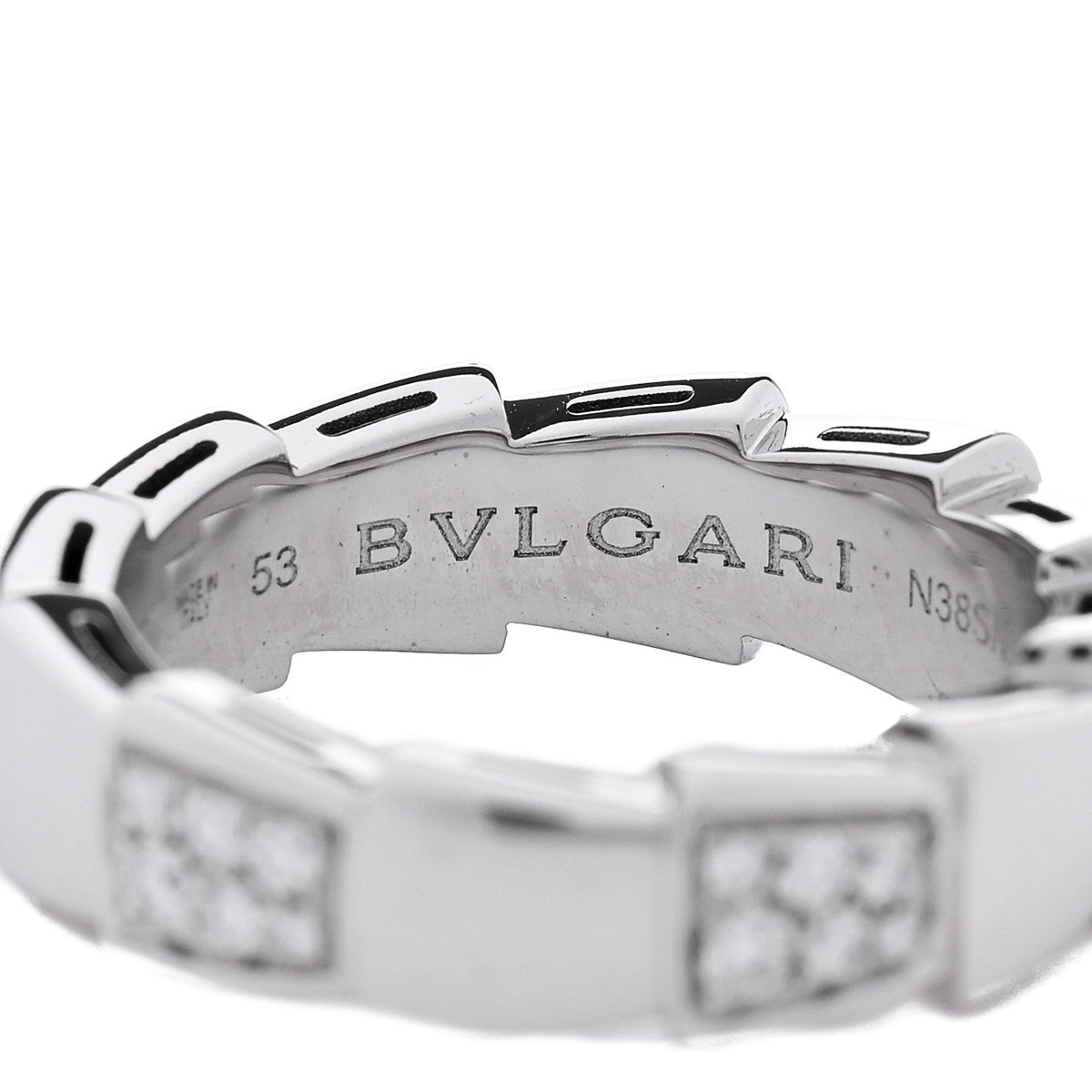 Bulgari 18K White Gold Diamond Serpenti Band Ring 53 6.5