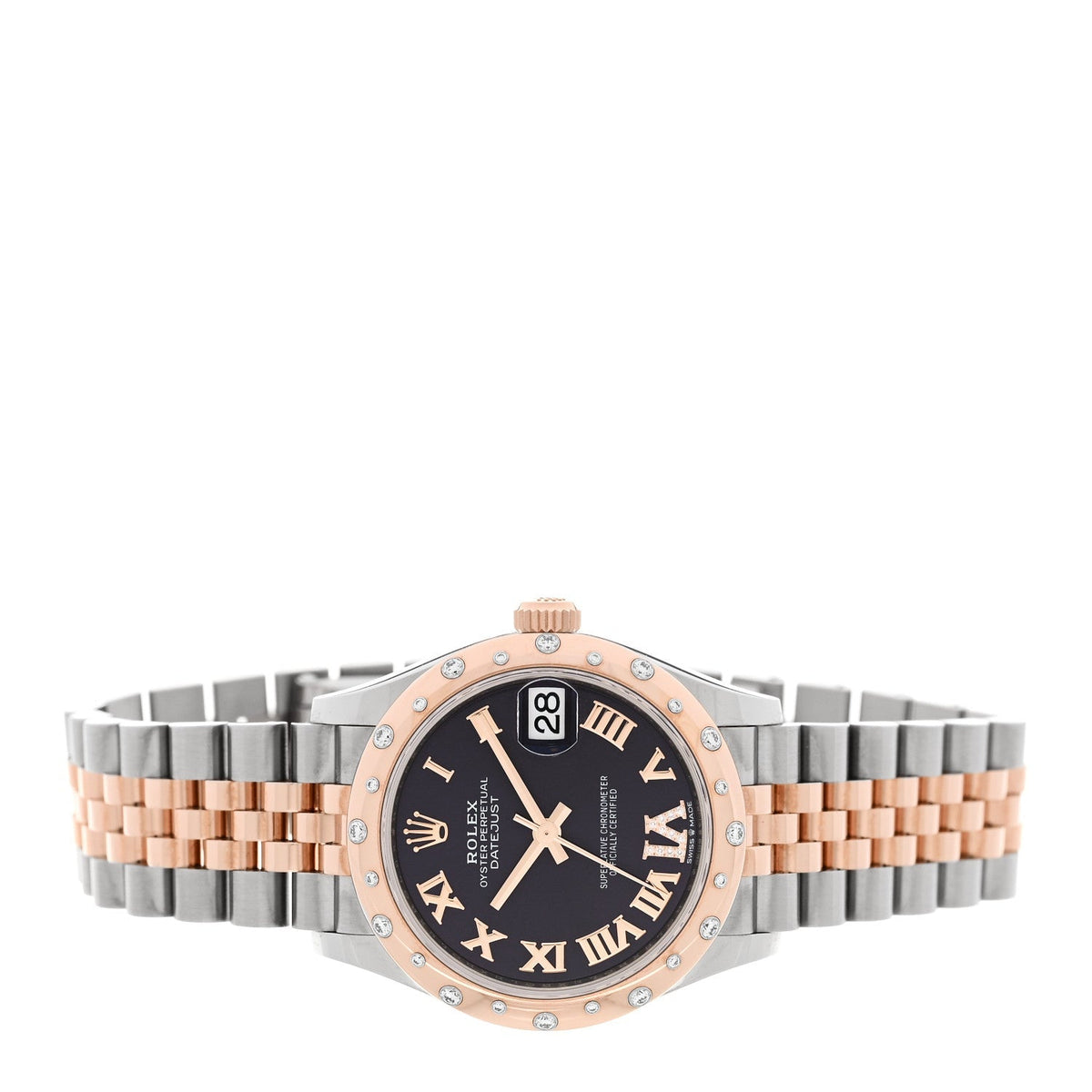 Rolex Stainless Steel 18K Everose Gold Diamond 31mm Datejust Watch Black 278341RBR