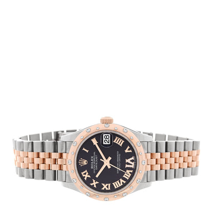 Rolex Stainless Steel 18K Everose Gold Diamond 31mm Datejust Watch Black 278341RBR