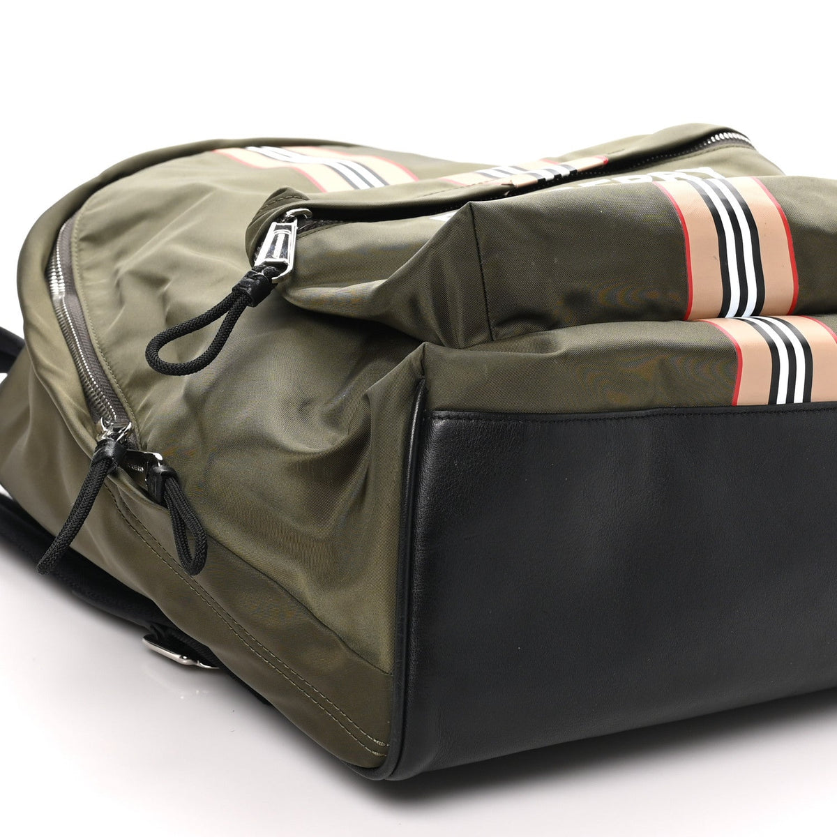Burberry Canvas Vintage Check Stripe Jett Backpack Dark Olive Green