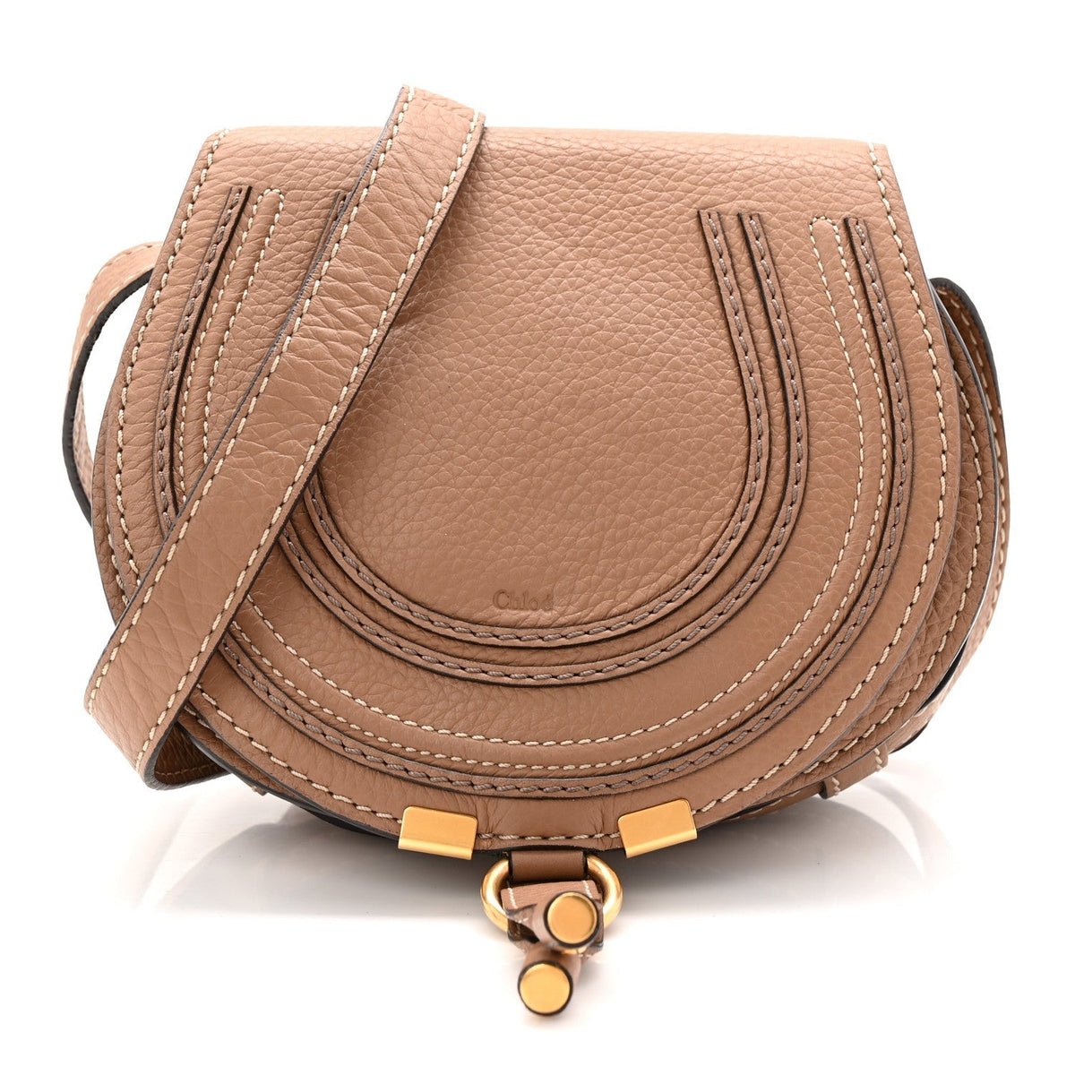 Chloe Calfskin Mini Marcie Round Crossbody Bag Nut
