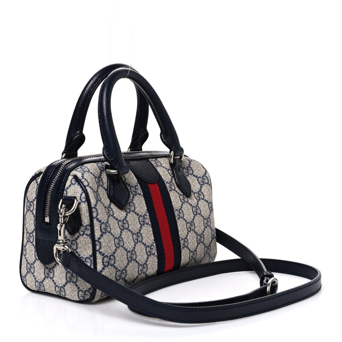 Gucci GG Supreme Calfskin Mini Ophidia Top Handle Bag Beige Blue