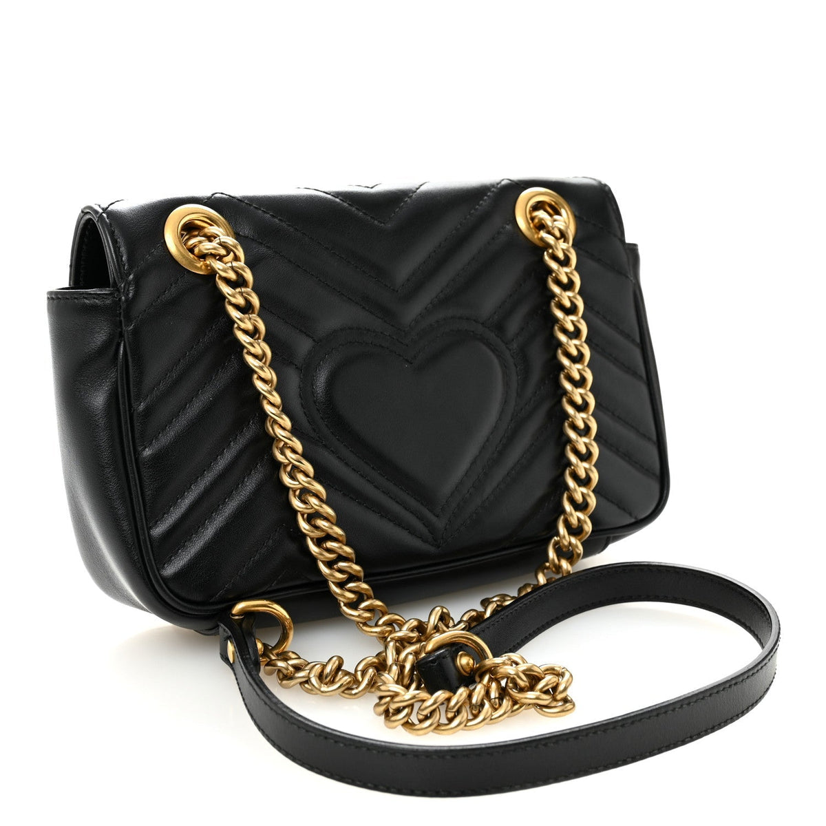 Gucci Calfskin Matelasse Small GG Marmont Shoulder Bag Black