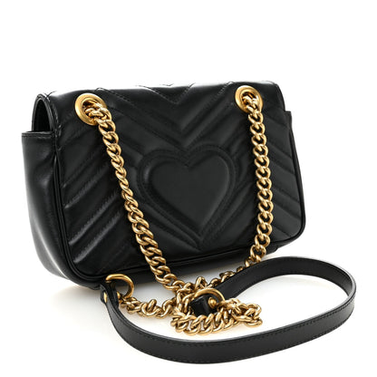 Gucci Calfskin Matelasse Small GG Marmont Shoulder Bag Black