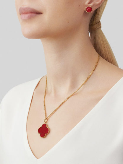 18K Yellow Gold Carnelian VCA Magic Alhambra Long Necklace