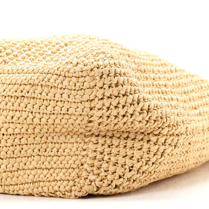 Prada Yarn Raffia Effect Crochet Embroidered Logo Tote Naturale