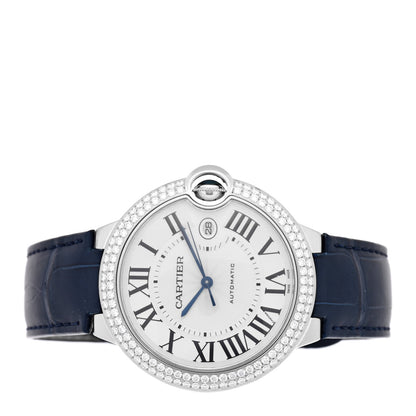 Cartier 18K White Gold Diamond Pave 42mm Ballon Bleu Watch 1804935