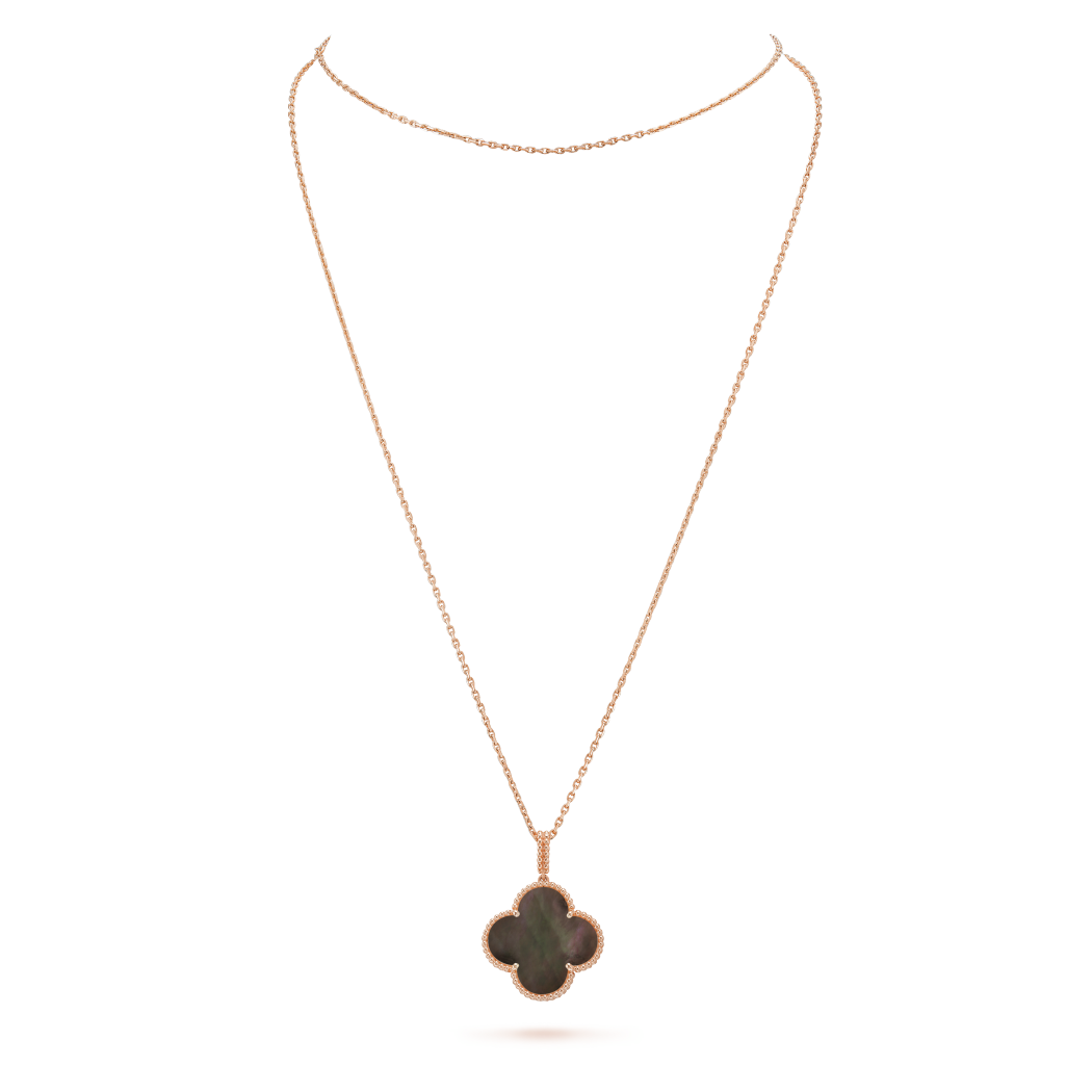 18K Yellow Gold Gray Mother of Pearl VCA Magic Alhambra Long Necklace