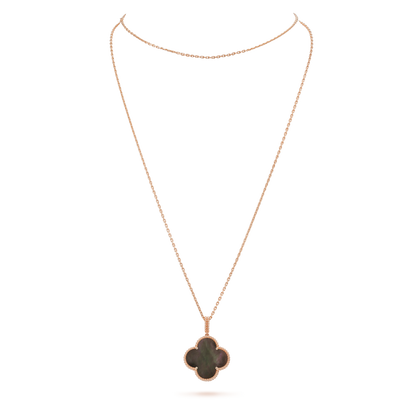 18K Yellow Gold Gray Mother of Pearl VCA Magic Alhambra Long Necklace