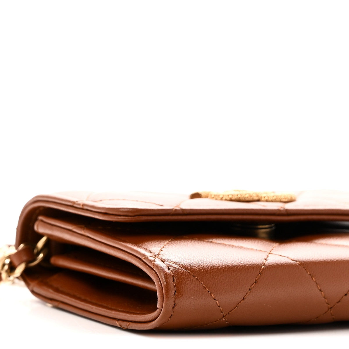Chanel Lambskin Quilted Studded CC Clutch With Chain Brown