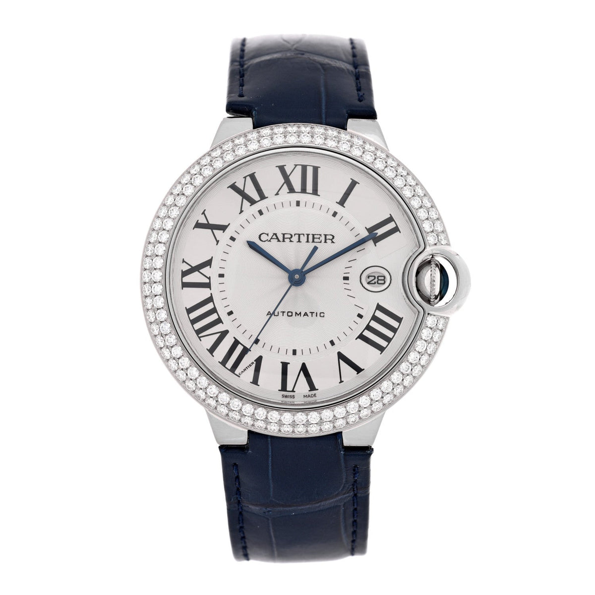 Cartier 18K White Gold Diamond Pave 42mm Ballon Bleu Watch 1804935