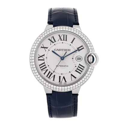 Cartier 18K White Gold Diamond Pave 42mm Ballon Bleu Watch 1804935