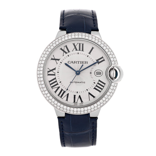 Cartier 18K White Gold Diamond Pave 42mm Ballon Bleu Watch 1804935