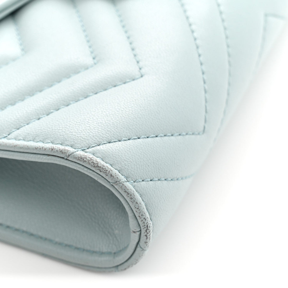 Gucci Calfskin Matelasse GG Marmont Chain Wallet Light Blue