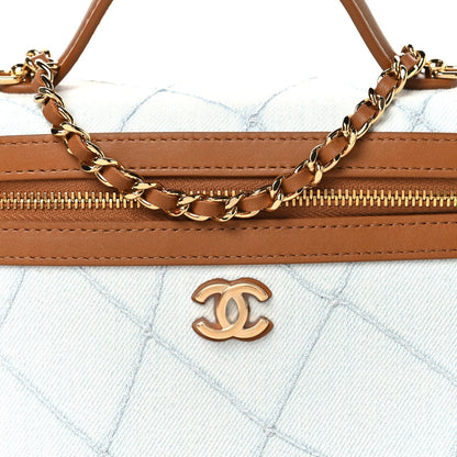 Chanel Washed Denim Calfskin Quilted Slim Vanity Case Blue Brown