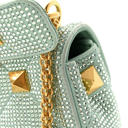 Valentino Garavani Crystal Suede Small Roman Stud Shoulder Bag Green