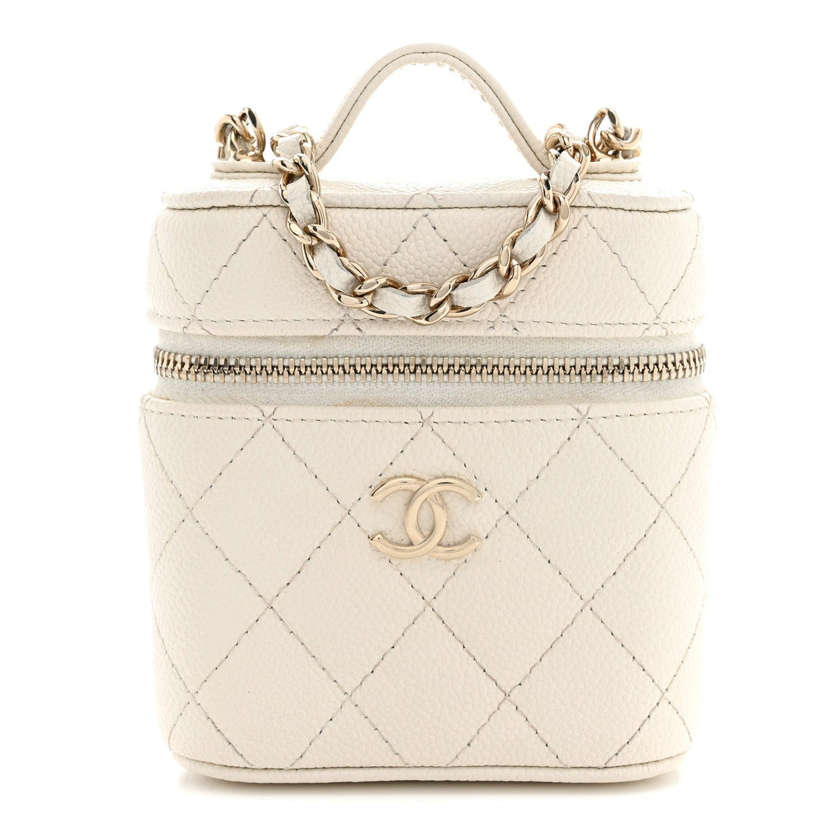 Chanel Caviar Quilted Small Handle With Care Vanity Case White