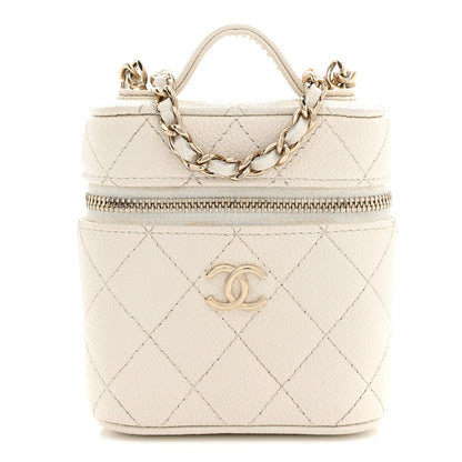 Chanel Caviar Quilted Small Handle With Care Vanity Case White