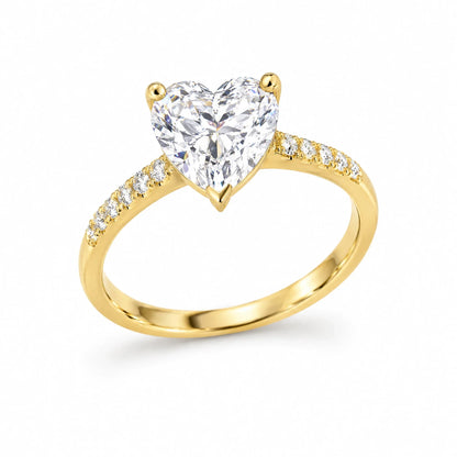 925 Sterling Silver 18K Gold Plated Cubic Zirconia Cherie Heart Solitaire Ring