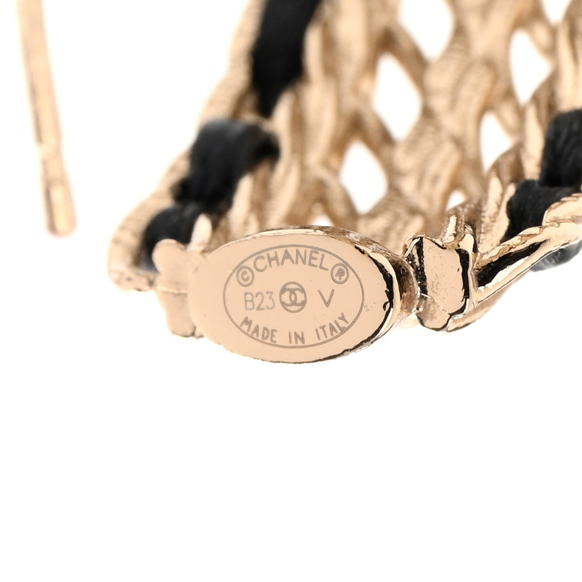 Chanel Crystal Lambskin CC Double Chain Hoop Earrings Gold Black