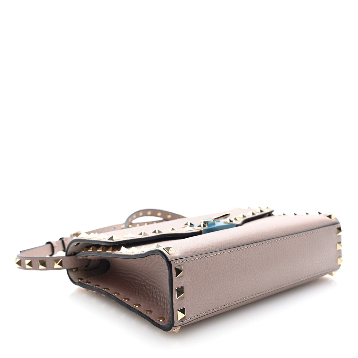 Valentino Garavani Pebbled Calfskin Medium Rockstud Flip Lock Crossbody Bag Poudre
