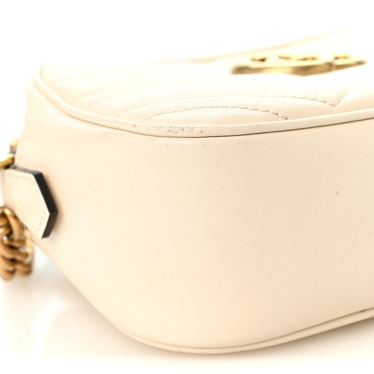 Gucci Calfskin Matelasse Small GG Marmont Chain Shoulder Bag White