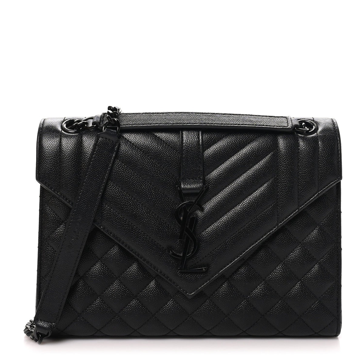Saint Laurent Grain De Poudre Mixed Matelasse Triquilt Medium Monogram Satchel Black