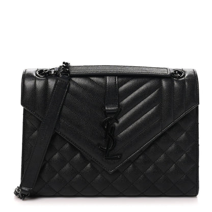 Saint Laurent Grain De Poudre Mixed Matelasse Triquilt Medium Monogram Satchel Black