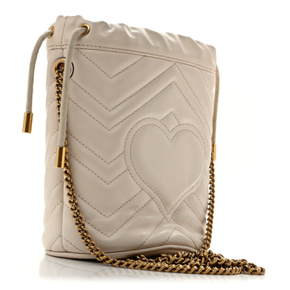 Gucci Calfskin Matelasse Mini GG Marmont 2.0 Bucket Bag White