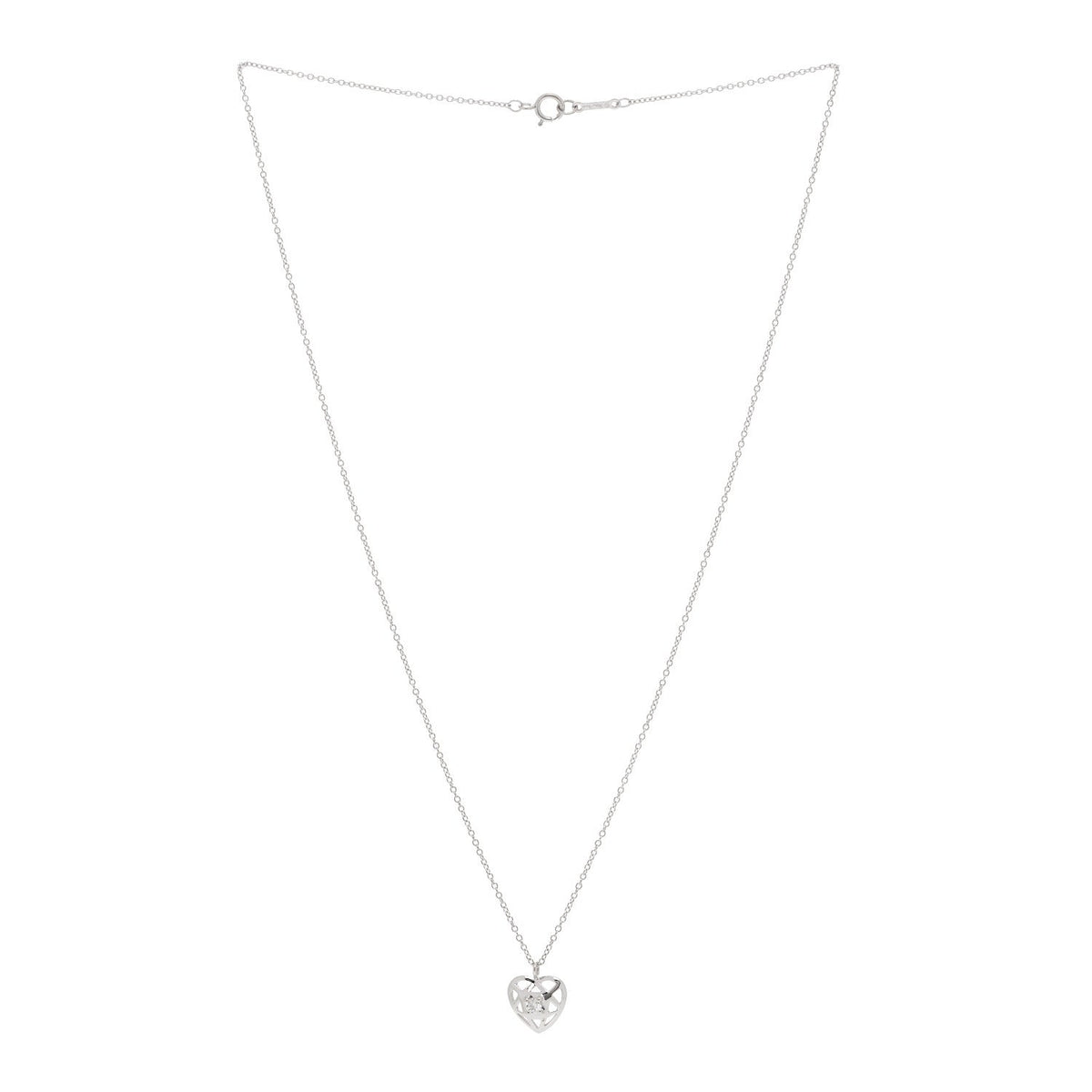 Tiffany 18K White Gold Diamond Cut Out Heart Pendant Necklace
