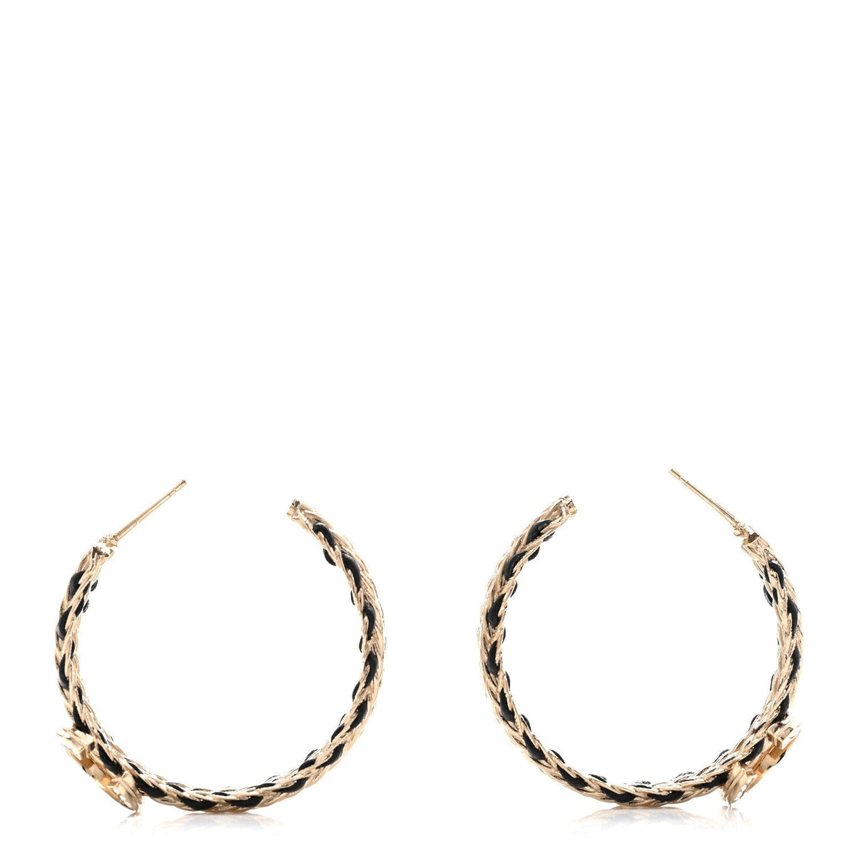 Chanel Crystal Lambskin CC Double Chain Hoop Earrings Gold Black