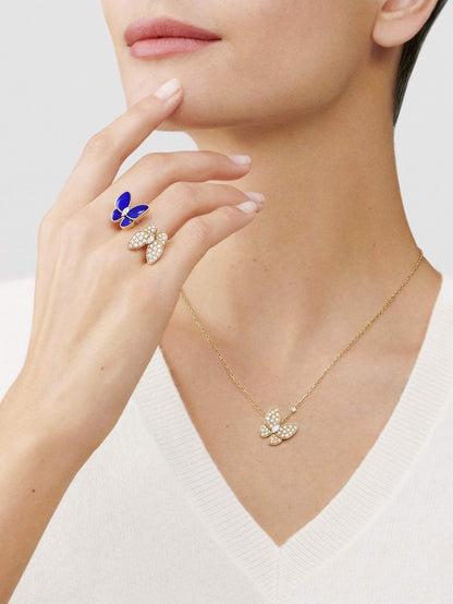18K Yellow Gold Diamonds Lapis Lazuli VCA Butterfly Between the Finger Ring