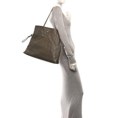 Chanel Lambskin Quilted Drawstring Shopping Bag Dark Khaki