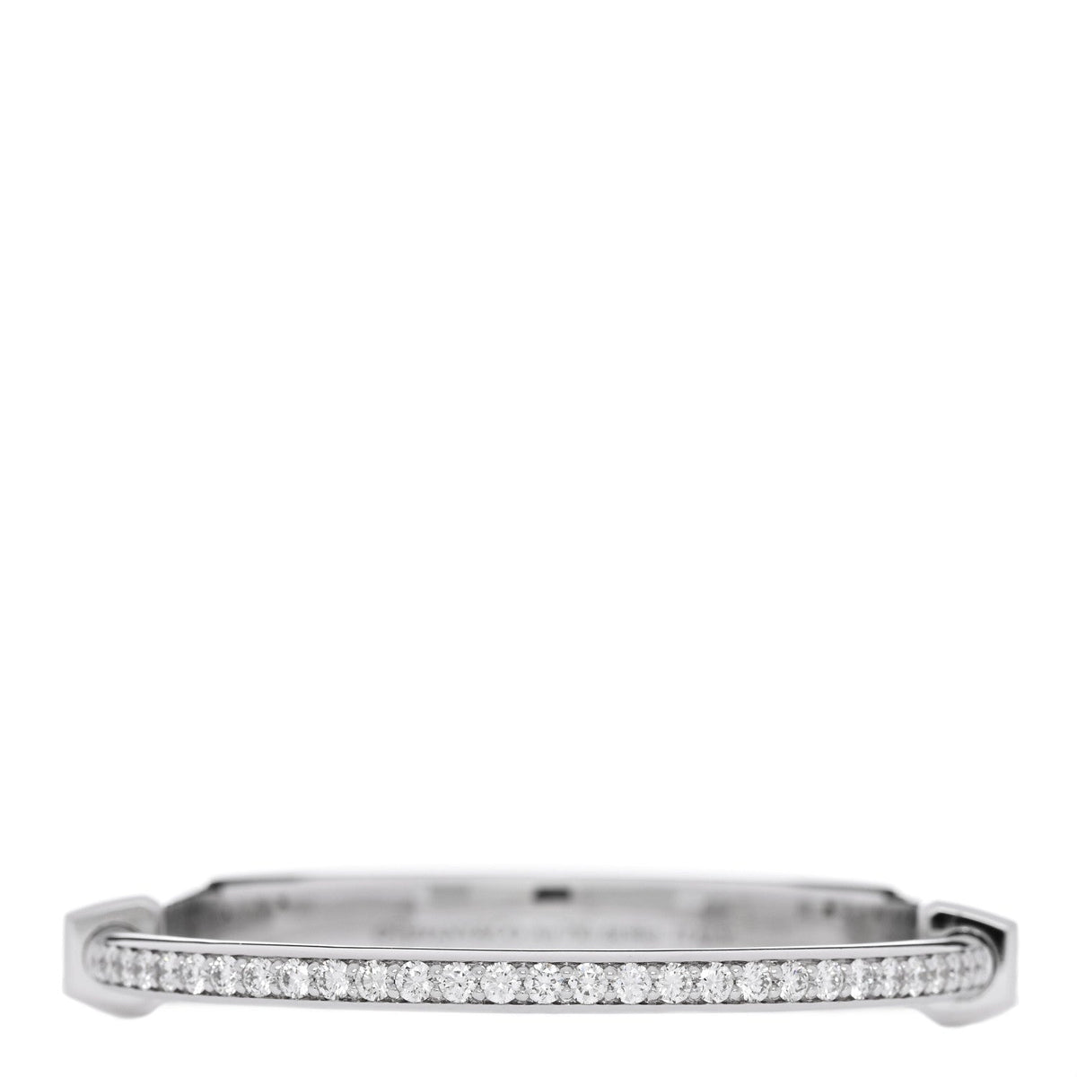 18K White Gold Diamond Tiffany Lock Bangle Pave Bracelet
